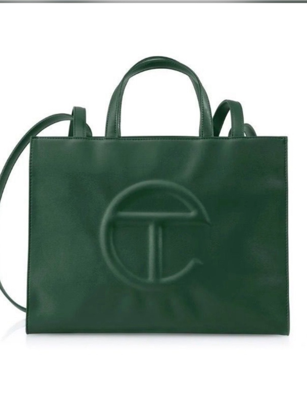 Telfar Dark Green Shopping Tote with Embossed Logo